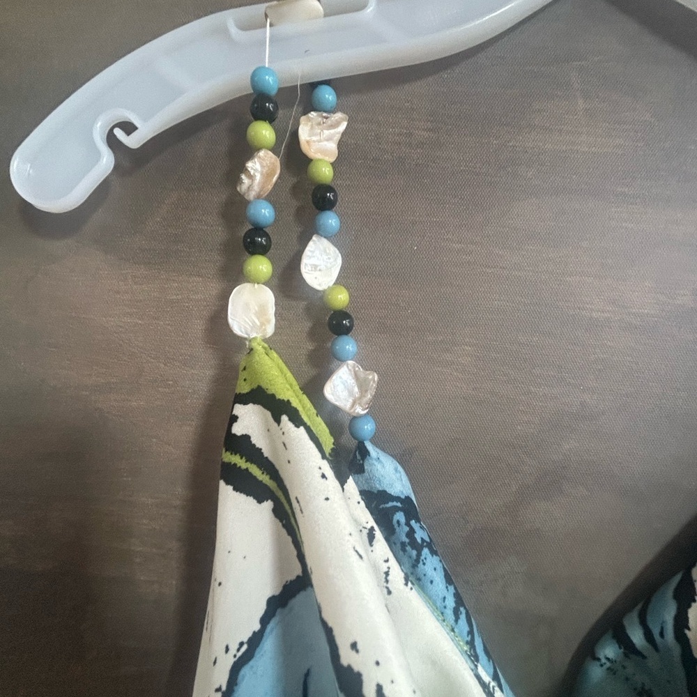 NWOT Topshop cowl neck midi slip dress with beaded straps in green blue floral - Picture 4 of 14
